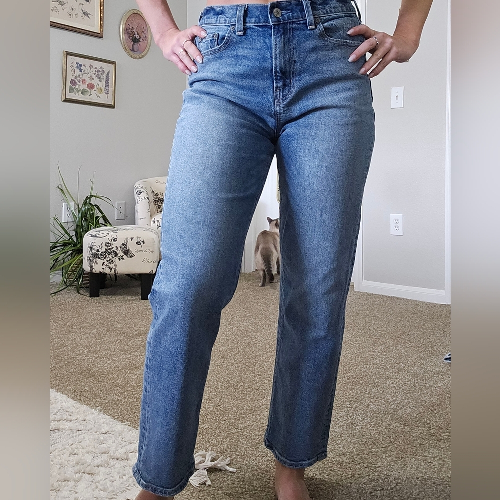 American Eagle Outfitters Straight-Leg Jeans in Medium Blue Wash